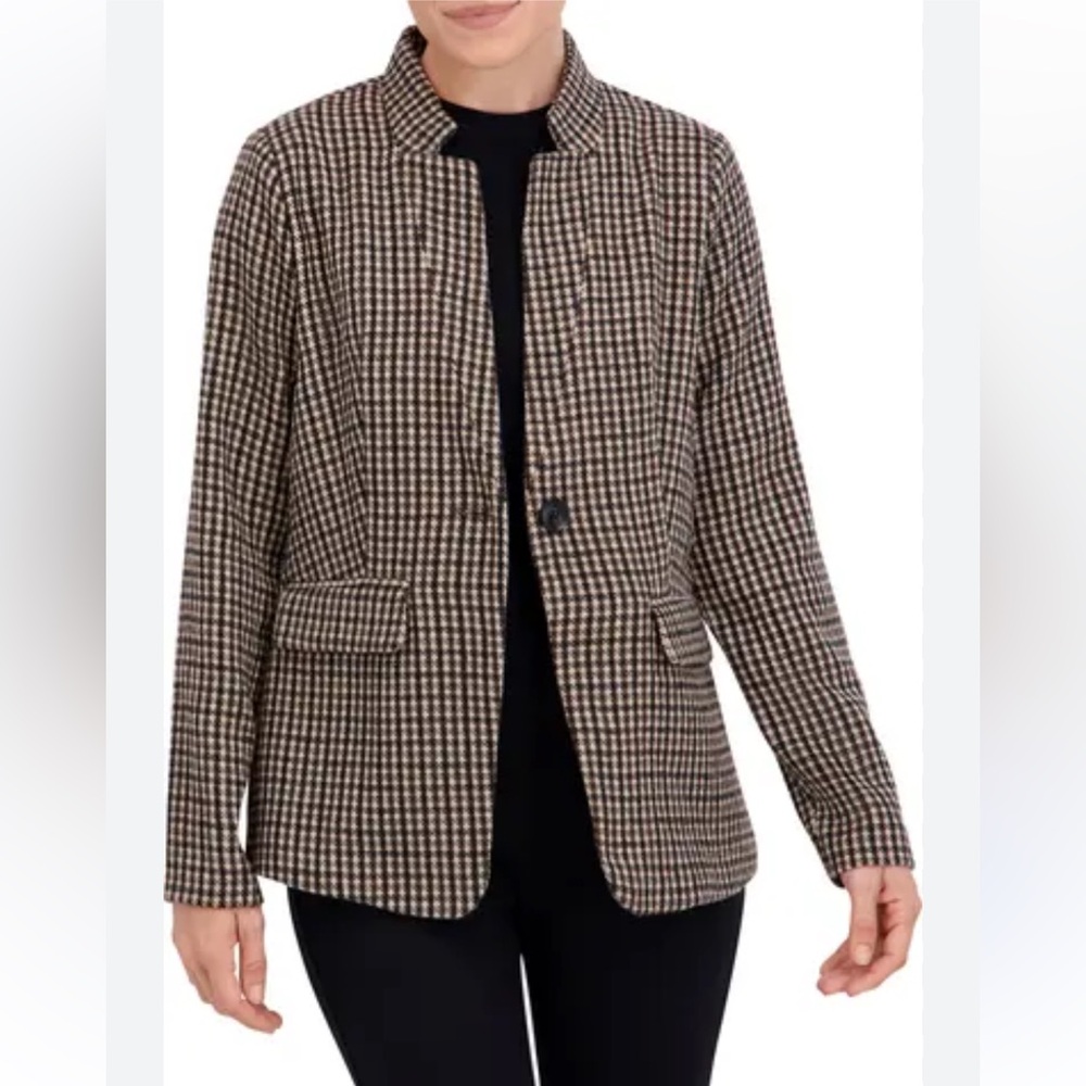 New Classic Brown & Black Houndstooth Women's Blazer. Size Sm